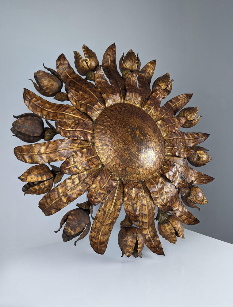 Large Gilt Floral Sun Lamp, 1950s - 3