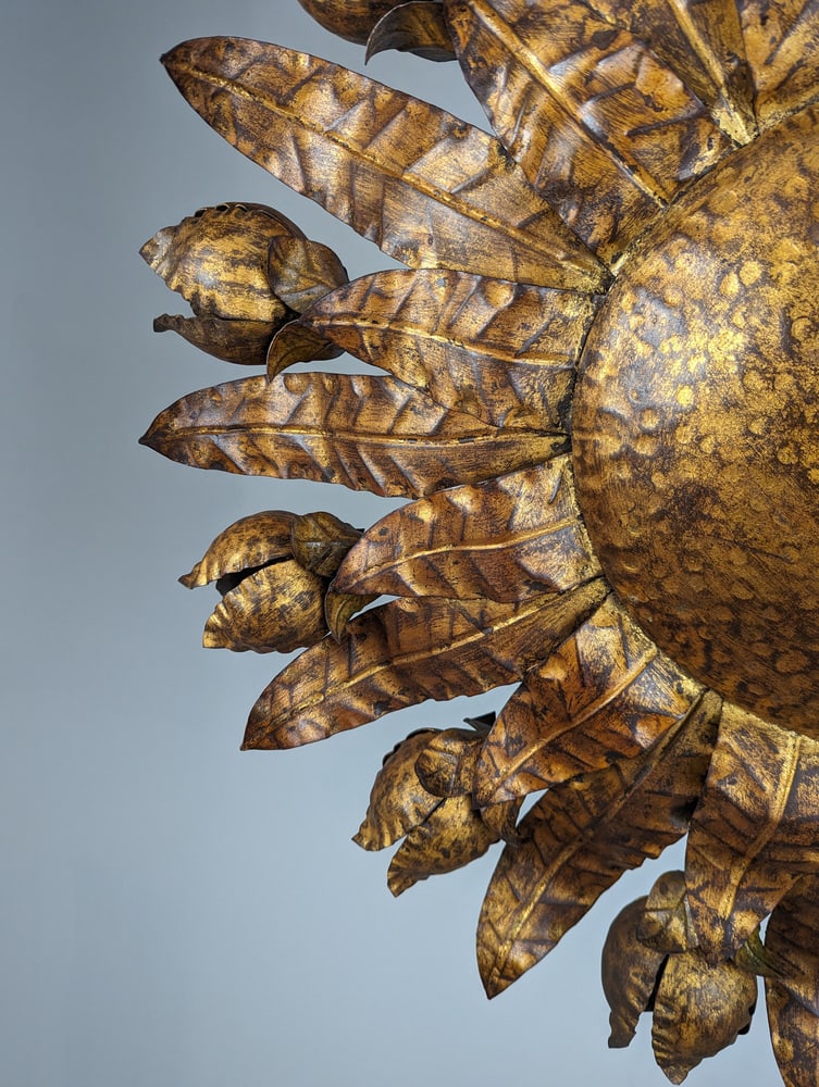 Large Gilt Floral Sun Lamp, 1950s - 5