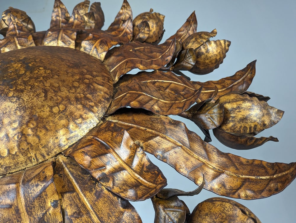 Large Gilt Floral Sun Lamp, 1950s - 6