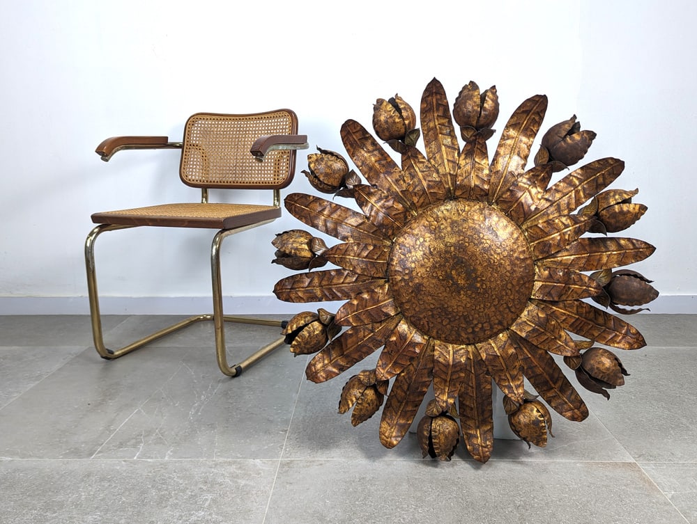 Large Gilt Floral Sun Lamp, 1950s - 7