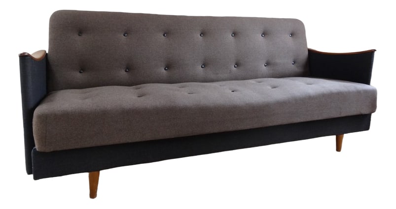Danish 3-Seater Sofa or Daybed, 1950s: 1950s Wood-Framed Sofa with Storage and Daybed FunctionLovely 1950s wood-framed sofa in very good condition, combining classic midcentury design with exceptional practicality. The elegant wooden frame