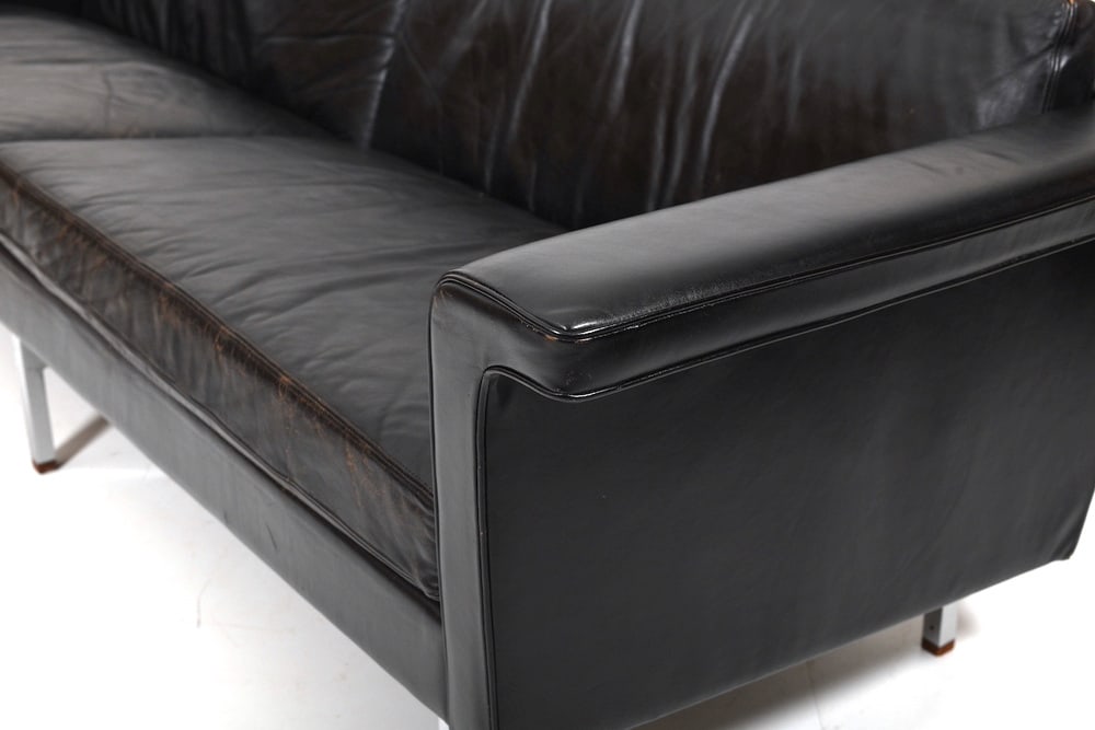 Large Danish Leather, Chrome and Teak Sofa, 1965 - 10