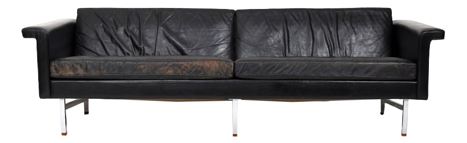 Large Danish Leather, Chrome and Teak Sofa, 1965 (1 of 20)
