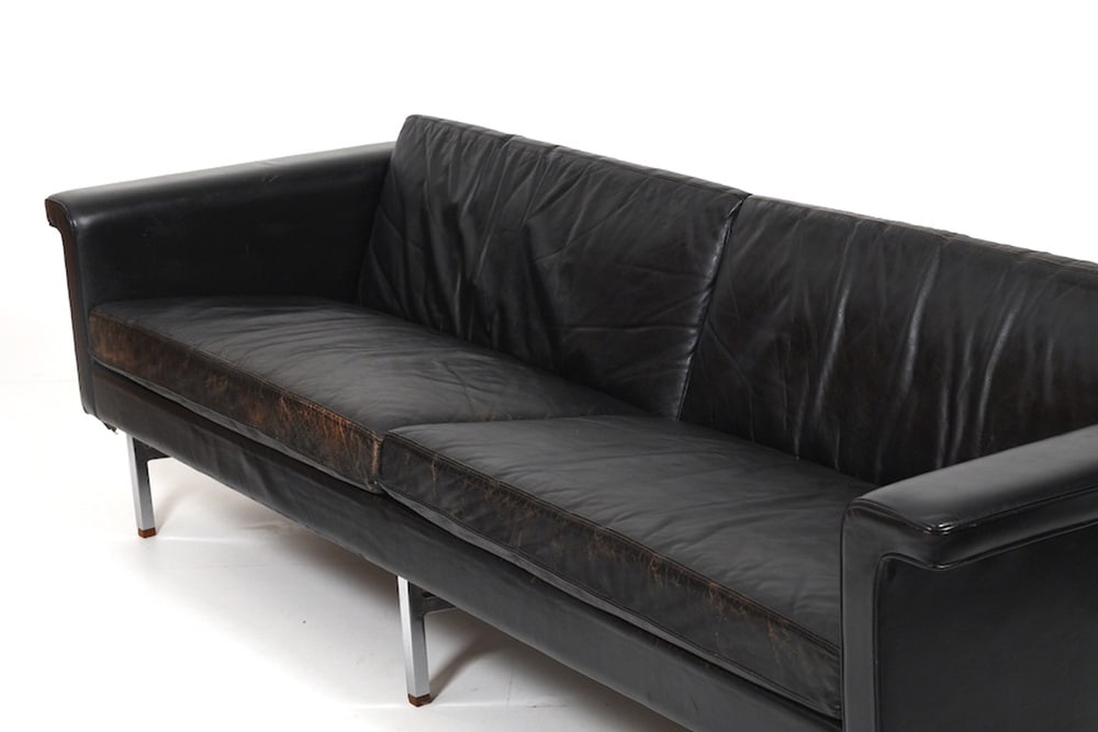 Large Danish Leather, Chrome and Teak Sofa, 1965 - 6