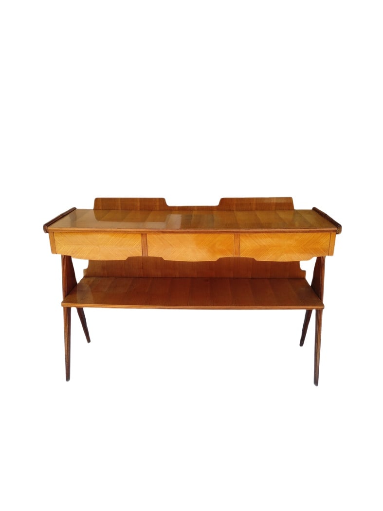 Art Deco Oak Sideboard, 1920s: The buffet mobile belonged to the prestigious Grand Hotel in Riccione. The structure is made of oak, the legs are solid wood. There are some worn spots, visible in the photos, where the color has fade
