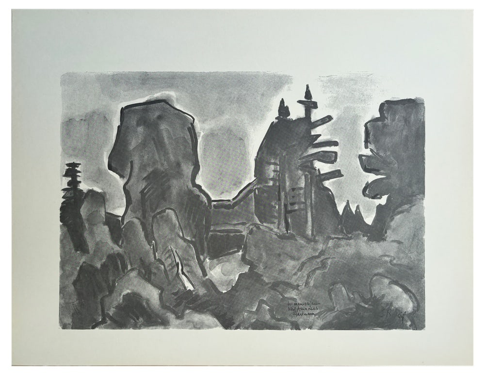 Schmidt-Rottluff, Composition, 1966, Lithograph: Karl Schmidt-Rottluff (1884-1976)"In memoriam Karl Amadeus Hartmann"Original Lithographfrom the portfolio "Epitaph for Karl Amadeus Hartmann"year: 1966signed and titled in the plateSize: 475 x 372