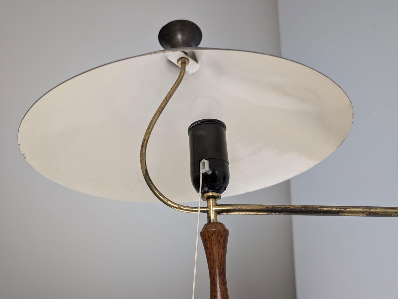 Brass and Wood Wall Sconce with Black Shade, 1950s - 5