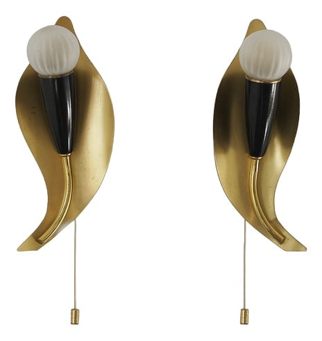 Leaf Shaped Brass Sconces, Italy, 1950s, Set of 2 (1 of 5)