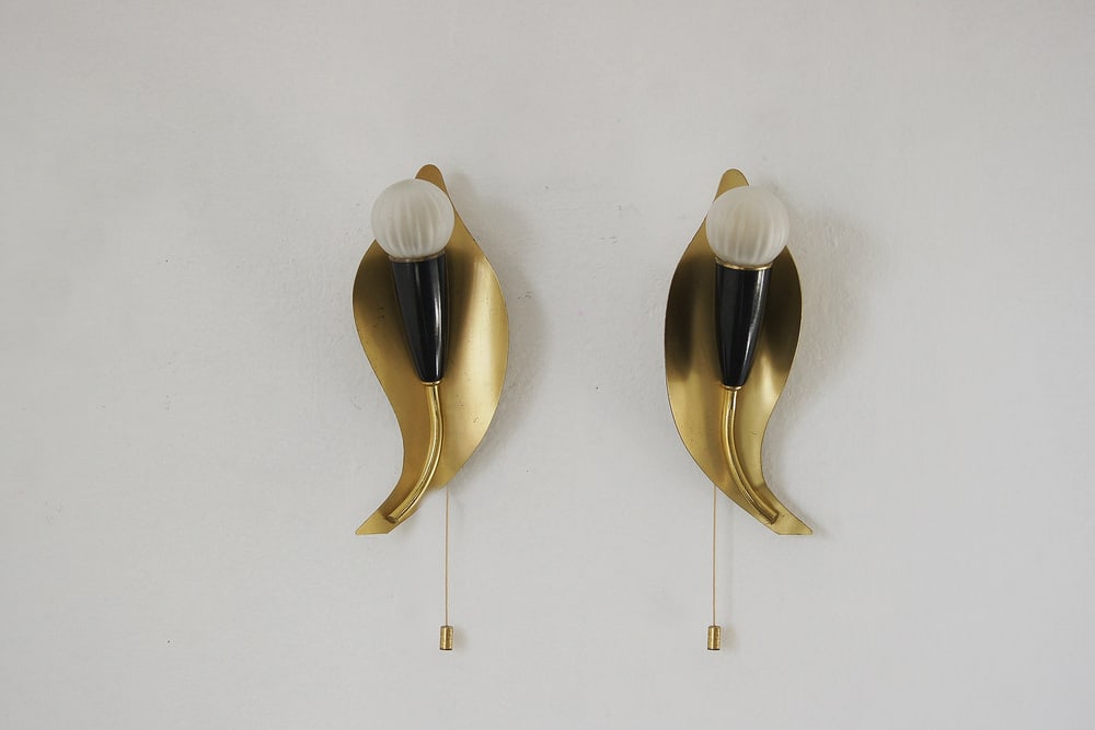 Leaf Shaped Brass Sconces, Italy, 1950s, Set of 2 - 5
