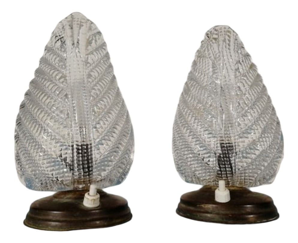 Art Deco Murano Glass Lamps, 1950s, Set of 2: A fantastic and rare pair of accent lamps, a most delightful representation of the Art Deco style of the 50's, produced in the legendary "Seguso-Murano" ateliers.Extremely rare and most sought after,