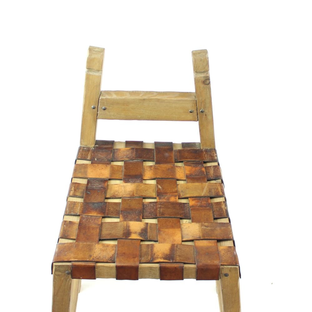 Large Wood & Leather Bar Stools, 1950s, Set of 3 - 4