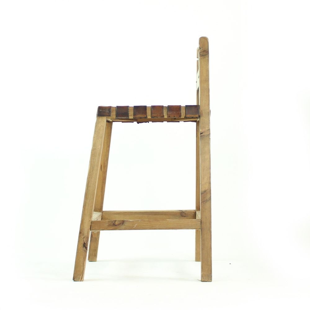 Large Wood & Leather Bar Stools, 1950s, Set of 3 - 7