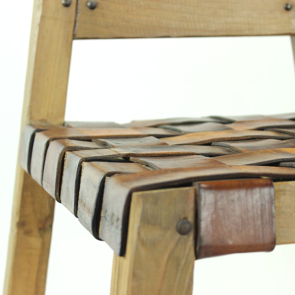 Large Wood & Leather Bar Stools, 1950s, Set of 3 - 9