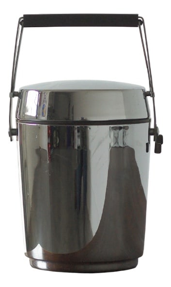 Mid-Century German Ice Bucket from Alfi: A classic ice container. It is made of stainless steel. Inside there is a glass insert and a removable plastic insert. Capacity 0,75 l. Excellent quality bartending accessory, which will also work wel