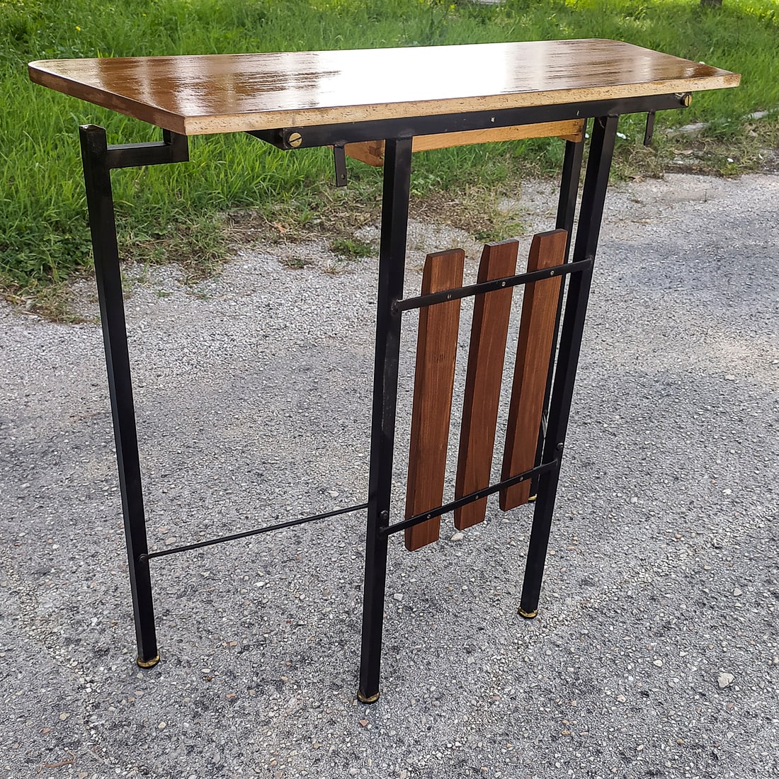 Iron Console Table with Brass Details, 1960s - 14