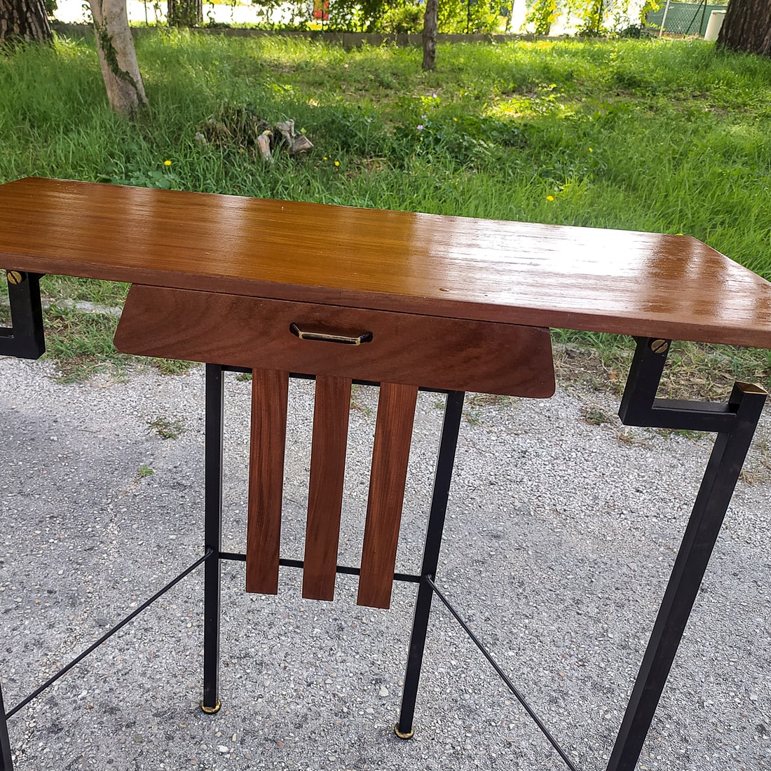 Iron Console Table with Brass Details, 1960s - 16