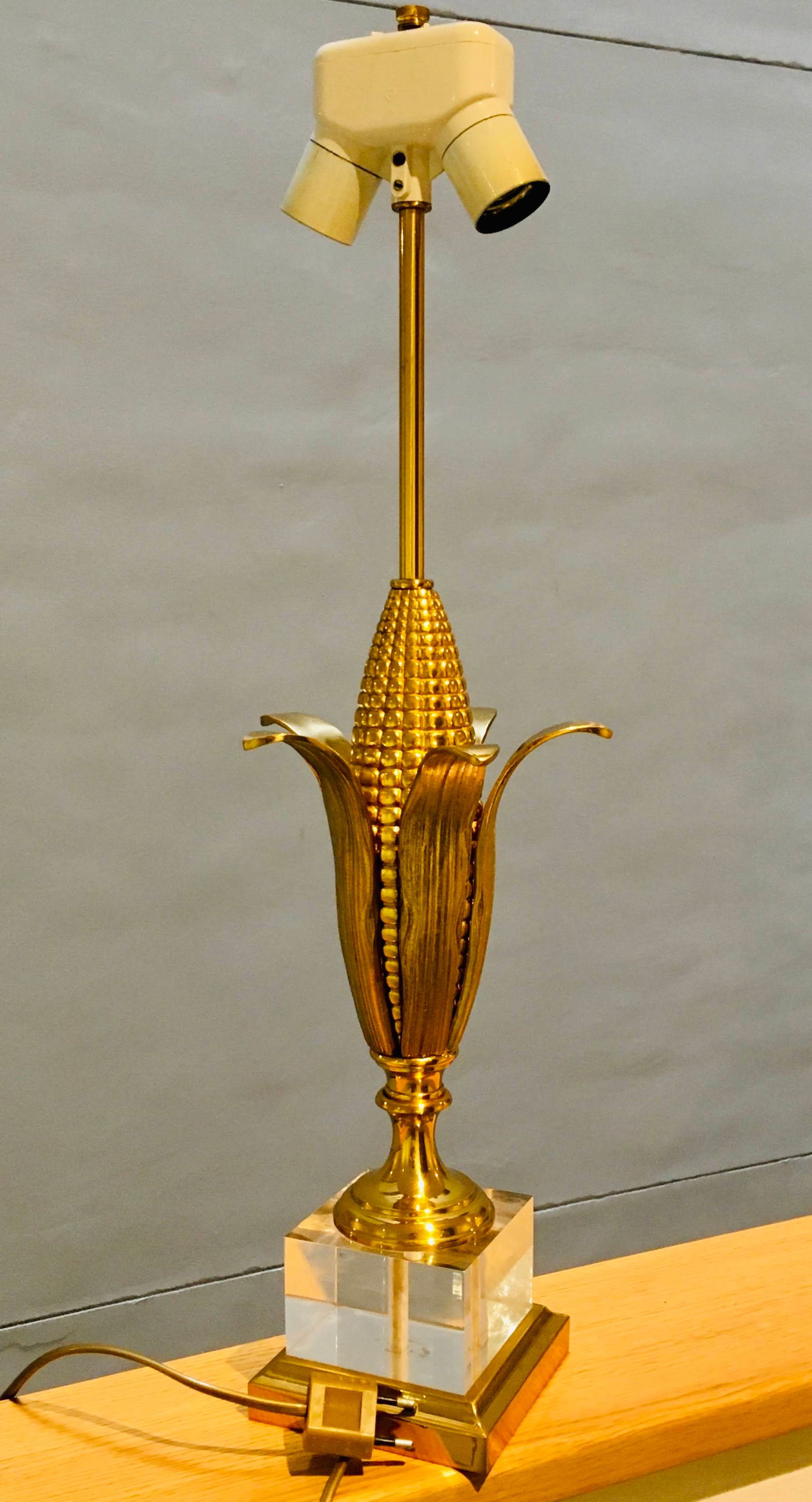 Brass Corn Lamp attributed Maison Charles, 1960s - 2