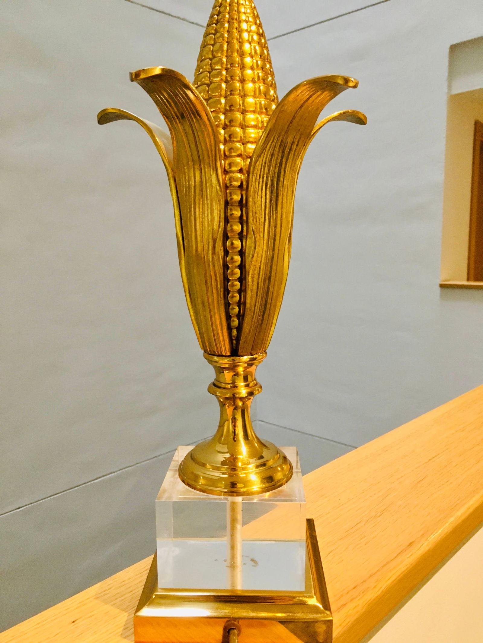 Brass Corn Lamp attributed Maison Charles, 1960s - 5