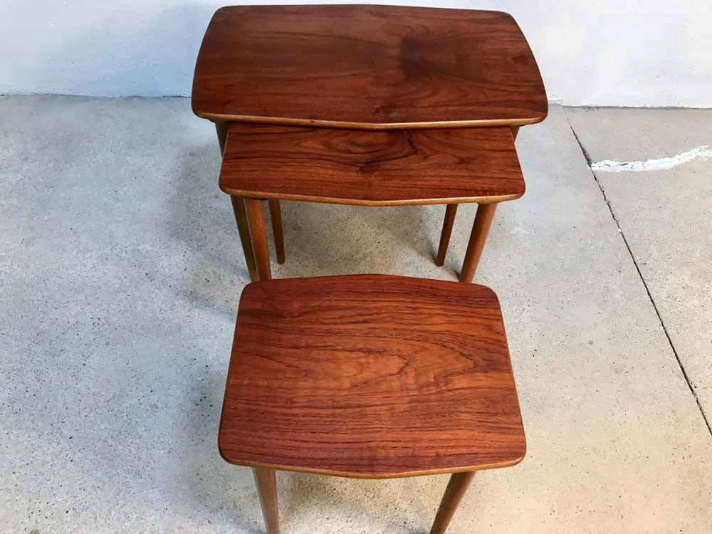 Boat-Shaped Teak Nesting Side Tables, Set of 3 - 3