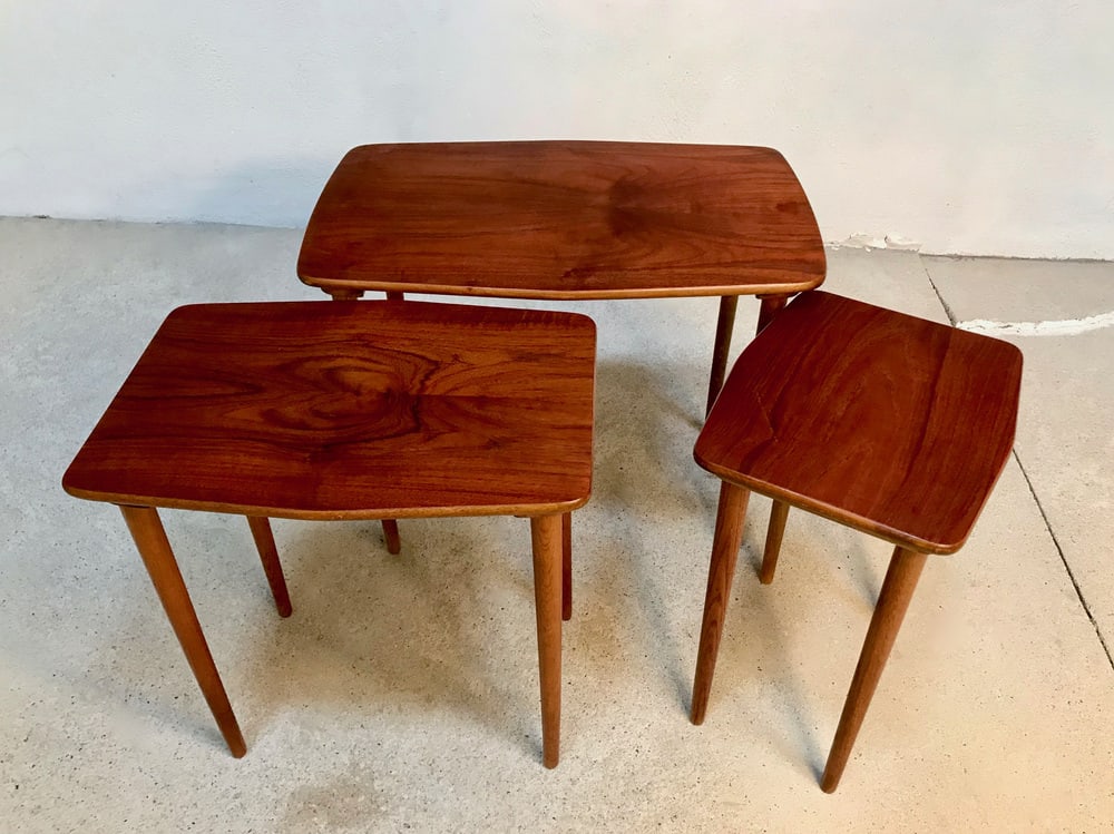 Boat-Shaped Teak Nesting Side Tables, Set of 3 - 5