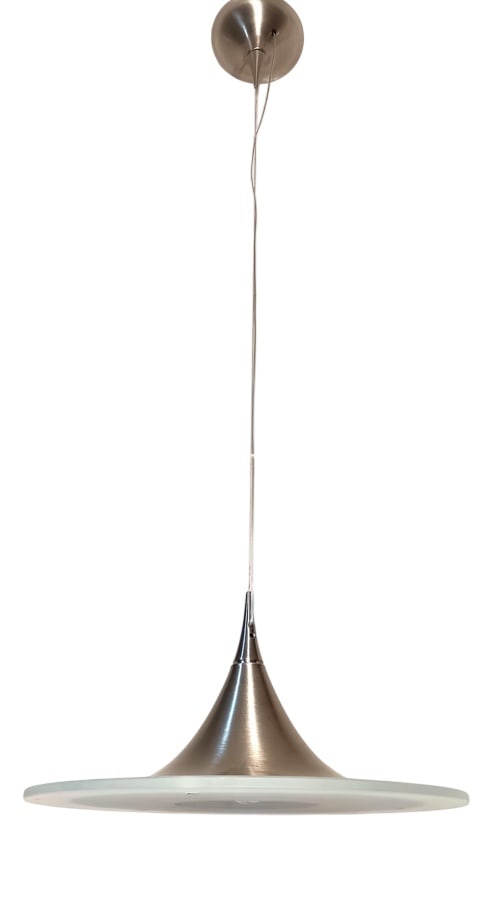 Vintage Pendant Light in Murano, 1990s: A stunning item of Ambiental Art, created in the late 90's in the exclusivist high end "RUGGIU-Italy" ateliers, rarest most sought after "I-Mori" edition, made of Murano frosted glass on Stainless