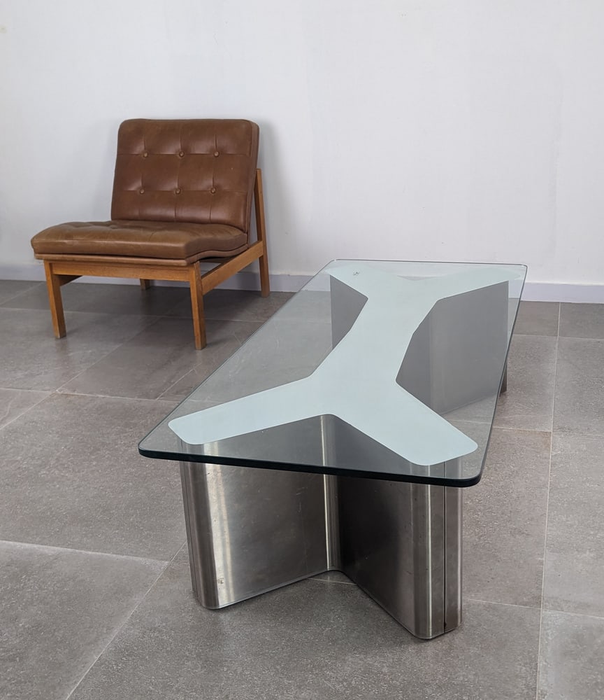 Stainless Steel Ypsilon Coffee Table, 1970s - 6