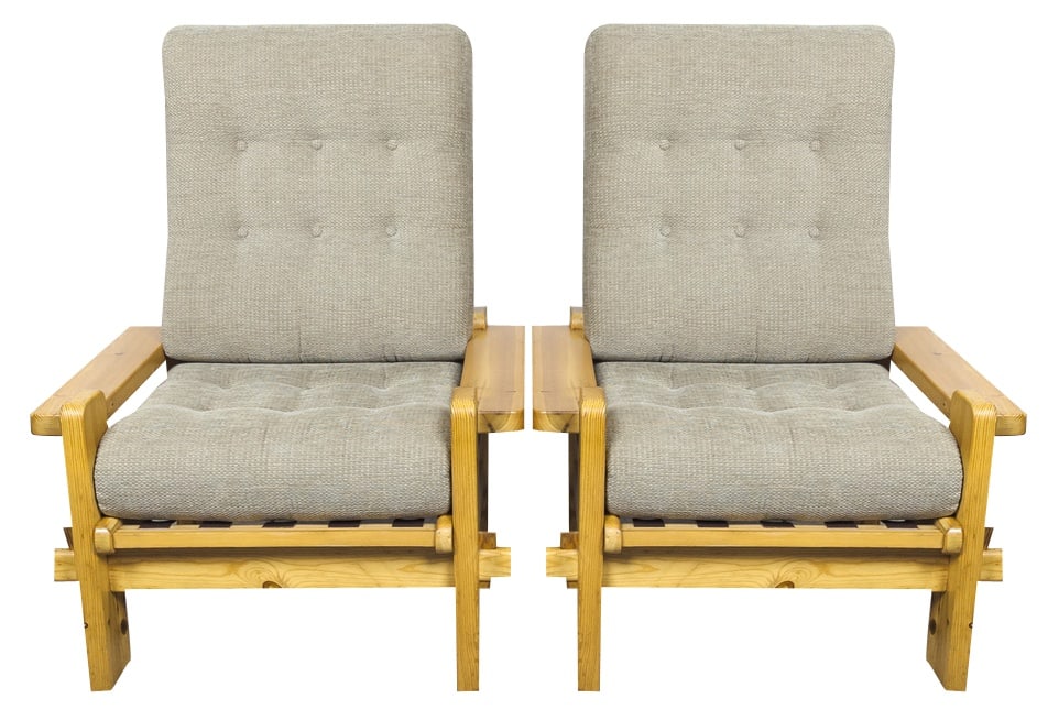 Set of Dymling Armchairs from Swedese, 1970s: Designed by Yngve Ekström for Swedese. Manufactured in Sweden in the 1970s. Solid pine wood frame in very good original condition with lovely patina. Structurally sound. Recently reupholstered