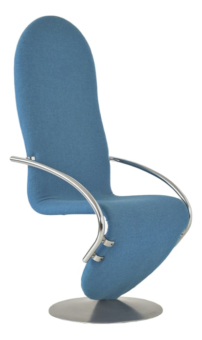 1-2-3 Series Highback Chair by V. Panton, 1973: Highback Chair 1-2-3 Designer: Verner Panton Year: 1973 Manufacturer: Fritz Hansen, Copenhagen Country: Denmark Measurements: H 126 cm W 60 cm D 55 cm Material: Tubular steel frame upholstered and