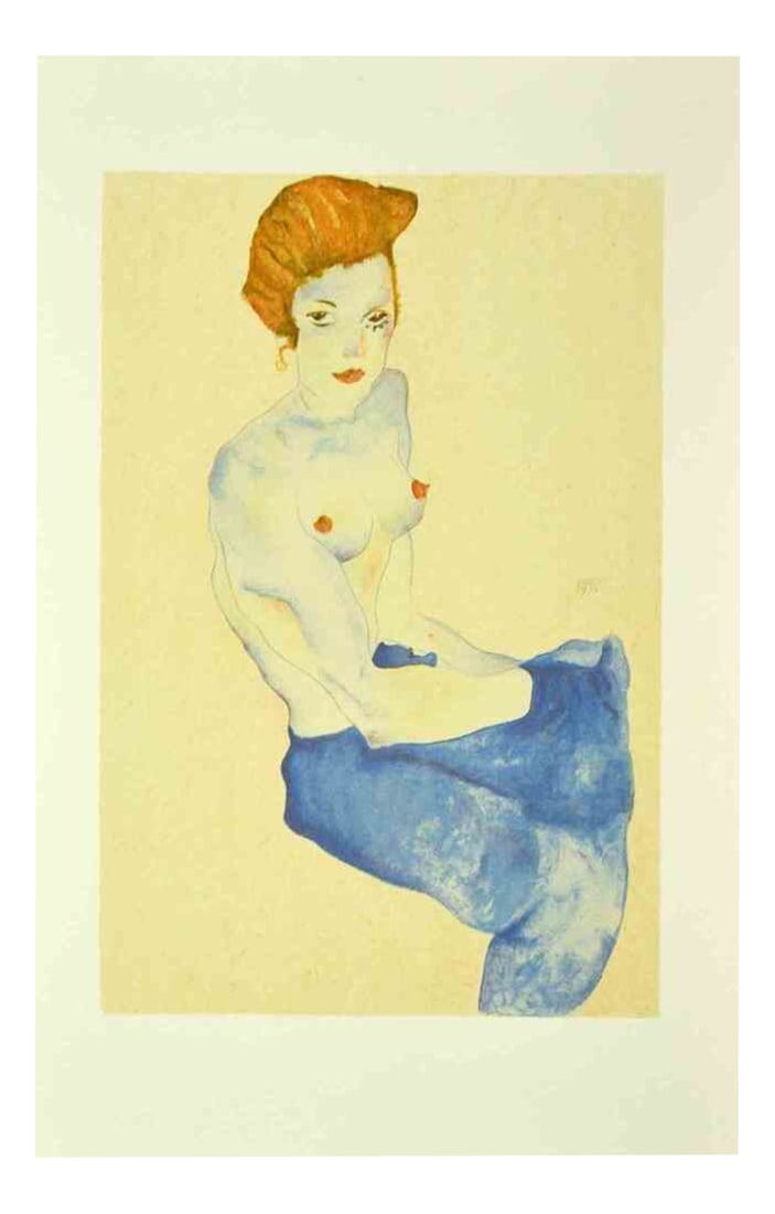E. Schiele, Nude Girl with Bare Torso, 1911, Paper: Egon Schiele (1890-1918), afterTitle: "Seated Girl with Bare Torso and Light Blue Skirt"Subject: Nude / EroticYear of ideation: 1911Year of printing: 2007Medium: Lithograph on paperSize: 50 x 32 cmTot