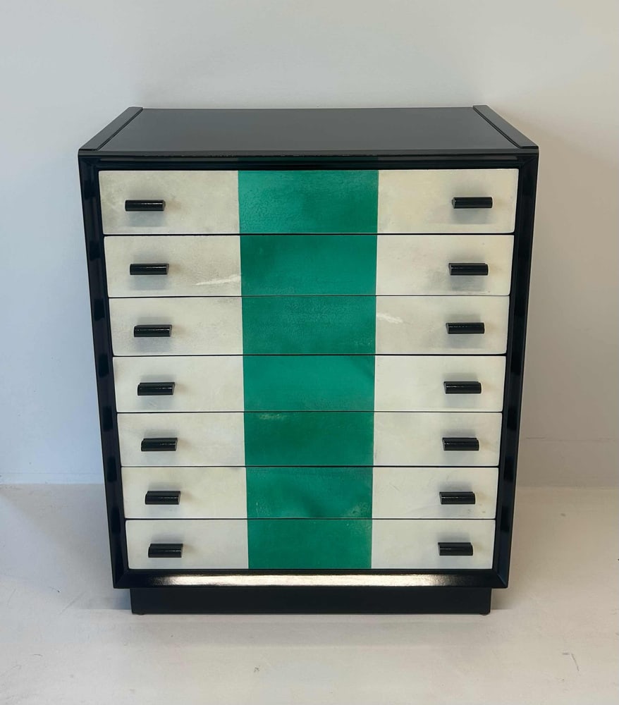 Black Lacquer & Parchment Chest of Drawers, 1950s - 3