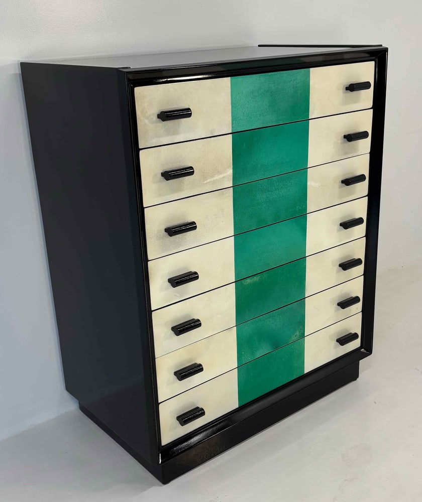 Black Lacquer & Parchment Chest of Drawers, 1950s - 5