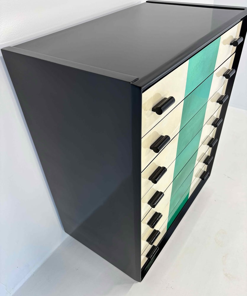 Black Lacquer & Parchment Chest of Drawers, 1950s - 6