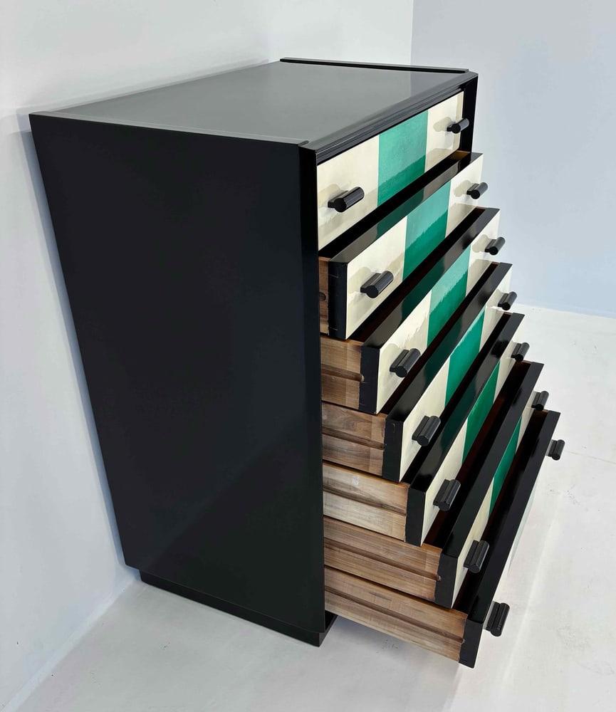 Black Lacquer & Parchment Chest of Drawers, 1950s - 7