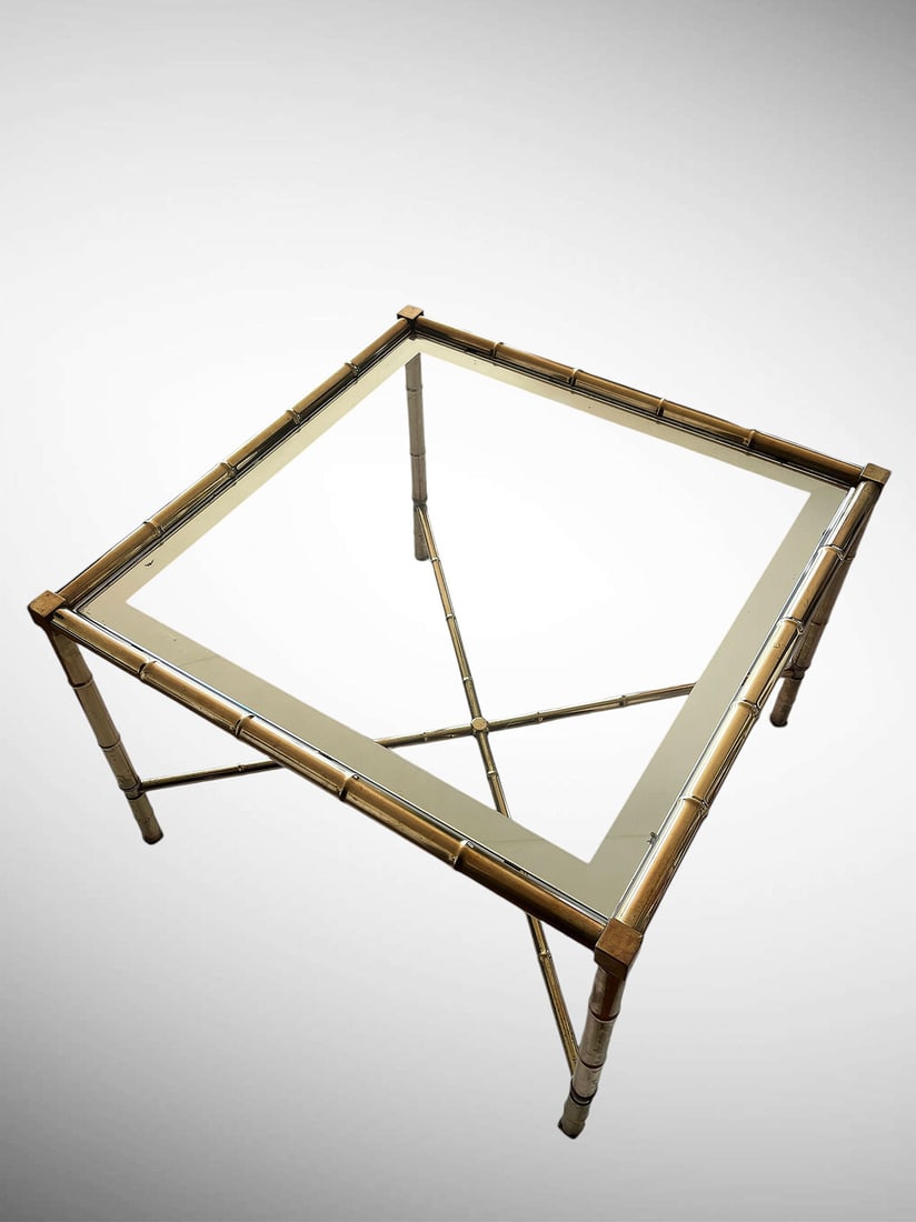 French Faux Bamboo and Brass Coffee Table, 1970s - 2