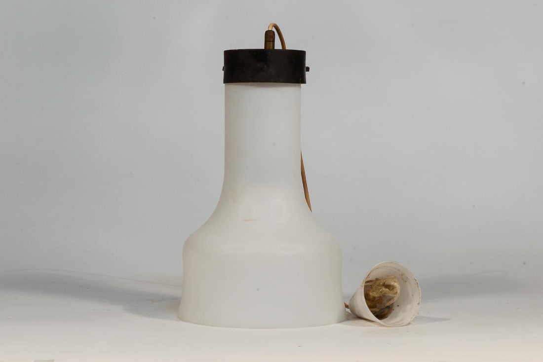 Satin White Glass Ceiling Lamp, Italy, 1960 - 2