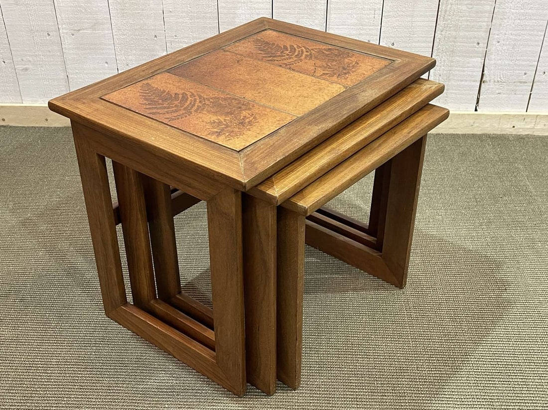 Teak & Tiled Top Nesting Tables, 1970s, Set of 3 - 2