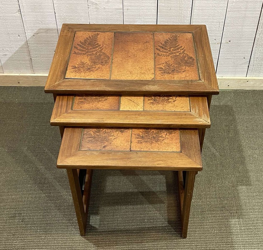 Teak & Tiled Top Nesting Tables, 1970s, Set of 3 - 3