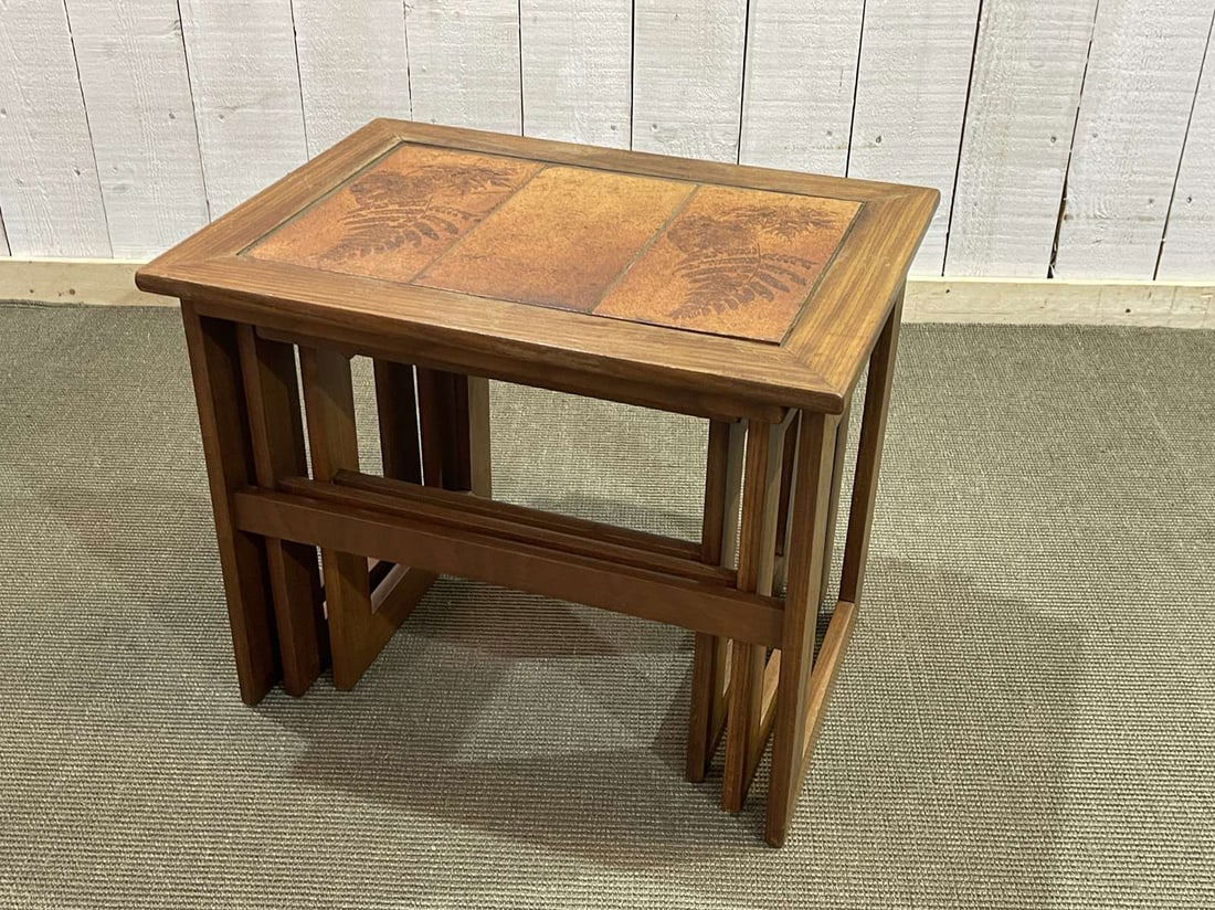 Teak & Tiled Top Nesting Tables, 1970s, Set of 3 - 4