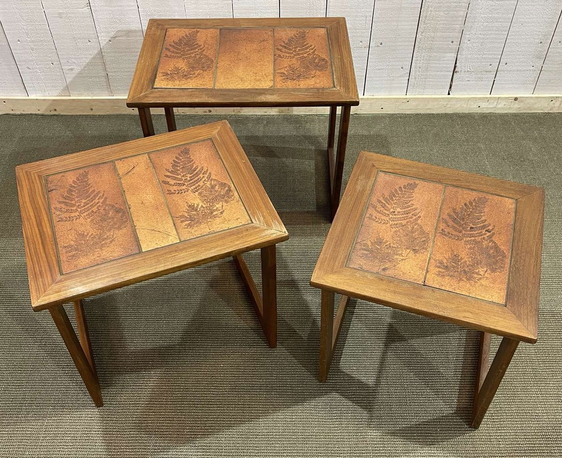 Teak & Tiled Top Nesting Tables, 1970s, Set of 3 - 5
