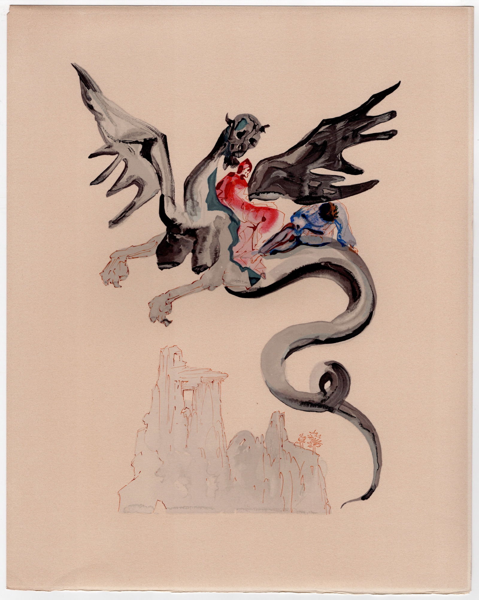 S. Dali, On the Back of Geryon, 1964, Woodcut (1 of 7)