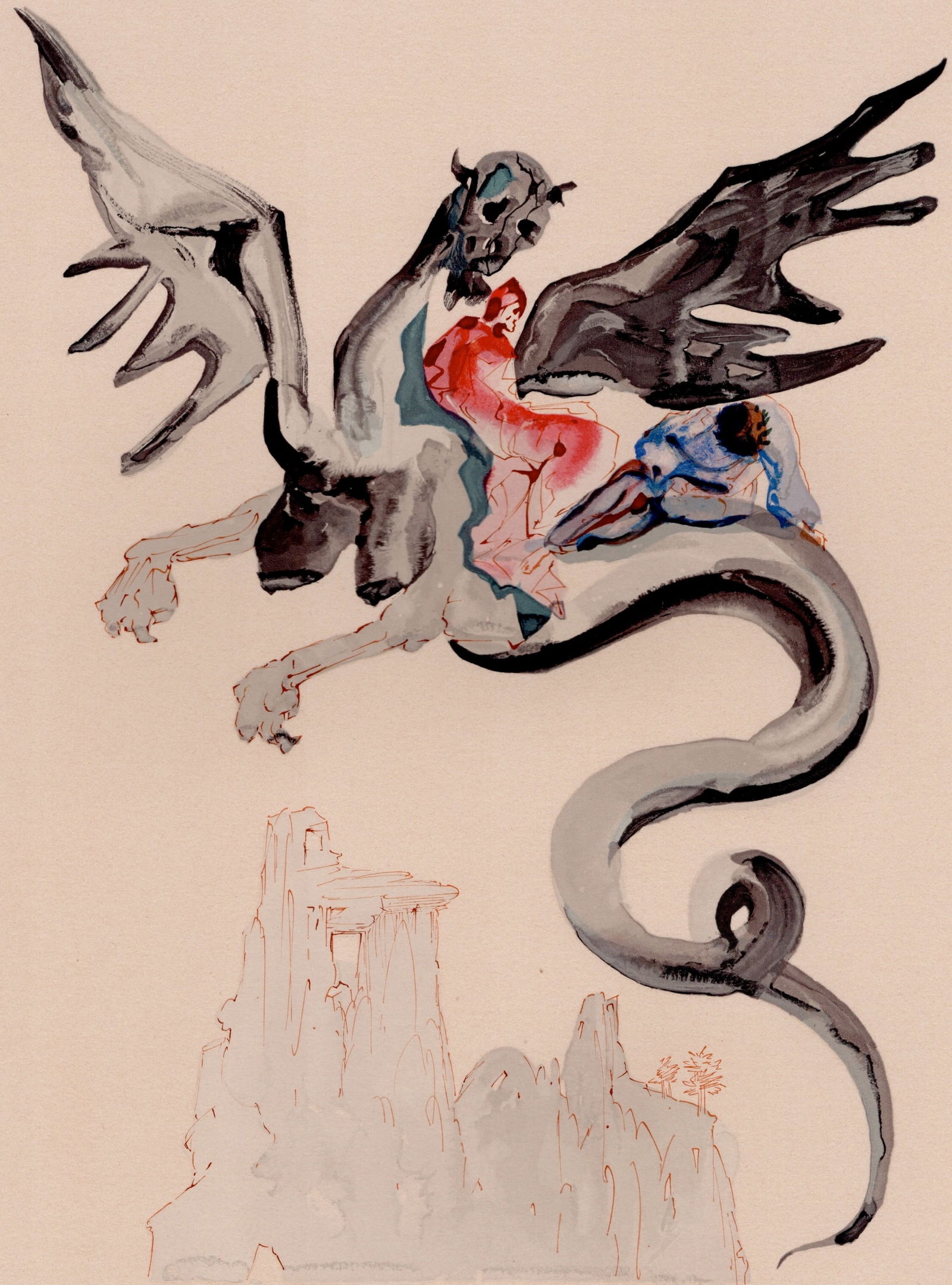 S. Dali, On the Back of Geryon, 1964, Woodcut - 2