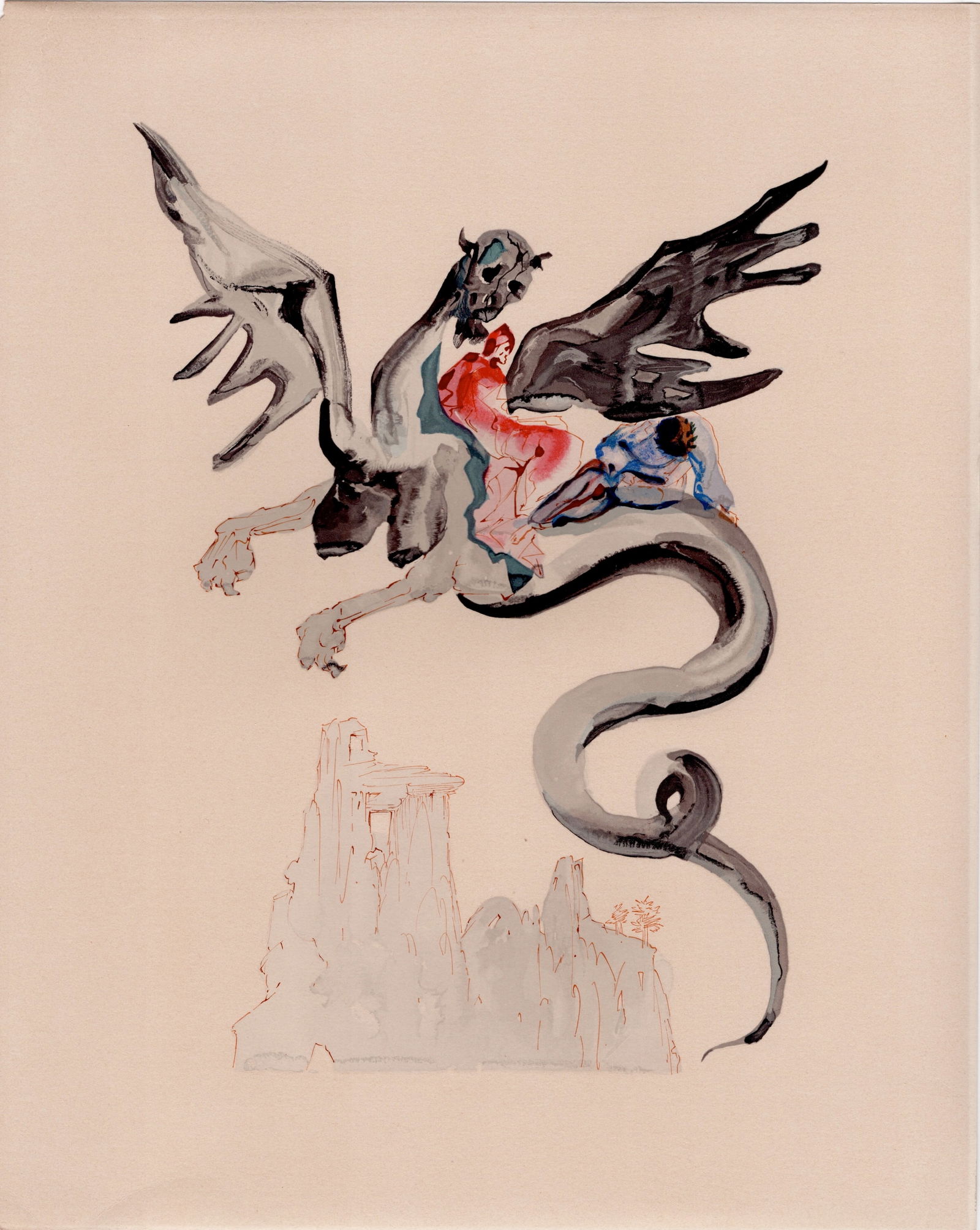 S. Dali, On the Back of Geryon, 1964, Woodcut - 6
