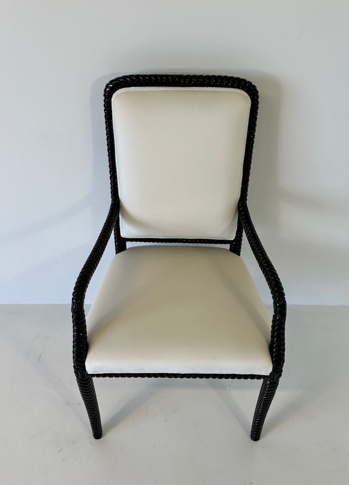 Cream Velvet and Black Lacquered Chairs, Set of 6 - 17