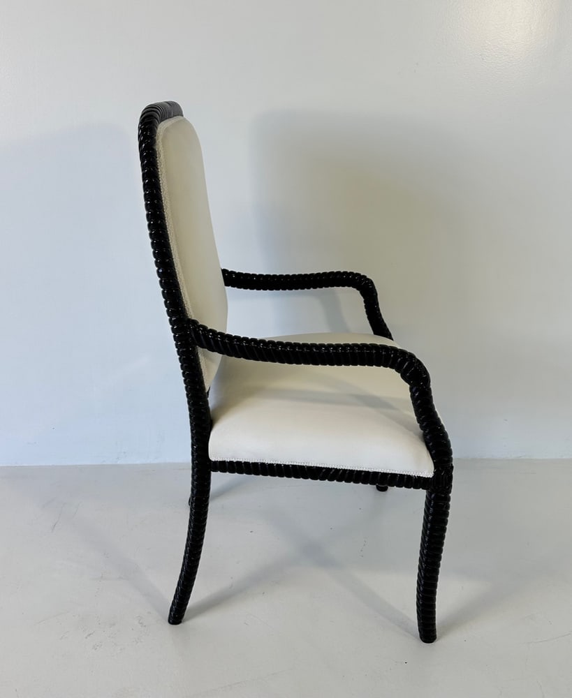 Cream Velvet and Black Lacquered Chairs, Set of 6 - 18