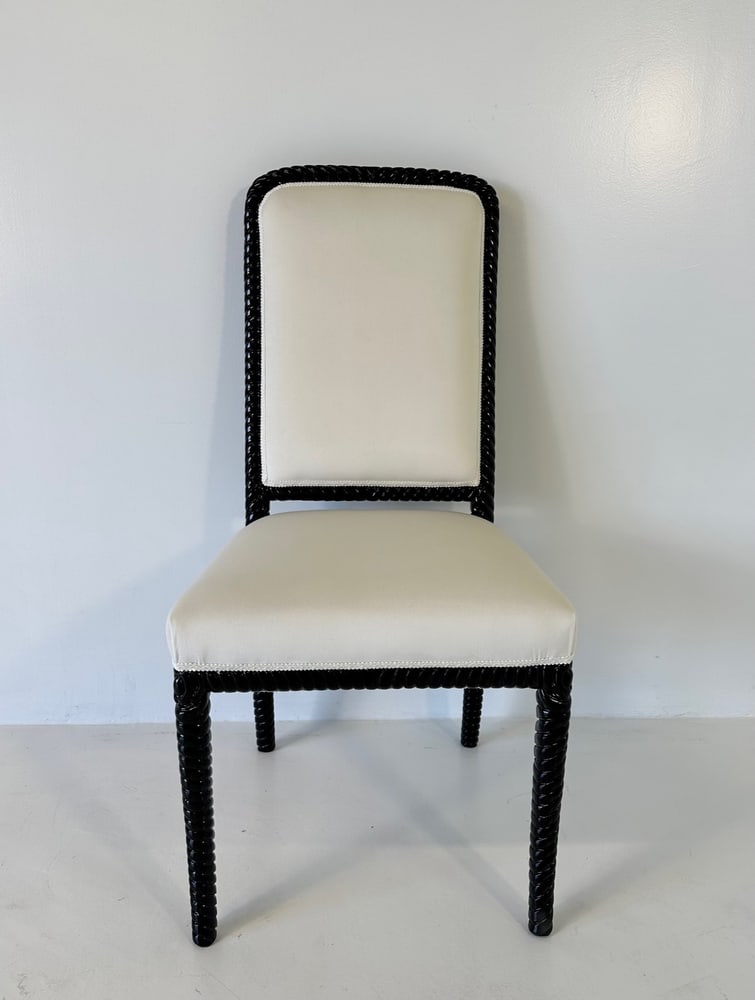 Cream Velvet and Black Lacquered Chairs, Set of 6 - 4
