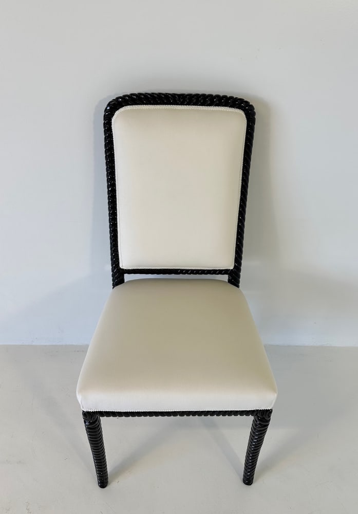 Cream Velvet and Black Lacquered Chairs, Set of 6 - 5