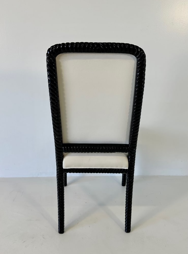 Cream Velvet and Black Lacquered Chairs, Set of 6 - 7