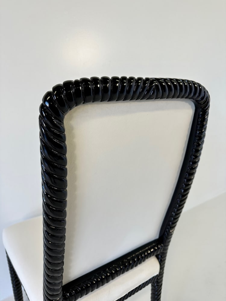 Cream Velvet and Black Lacquered Chairs, Set of 6 - 8