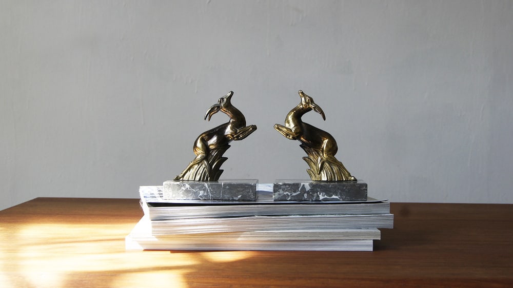 Antelope Bookends on Marble Bases, 1930s, Set of 2 - 3