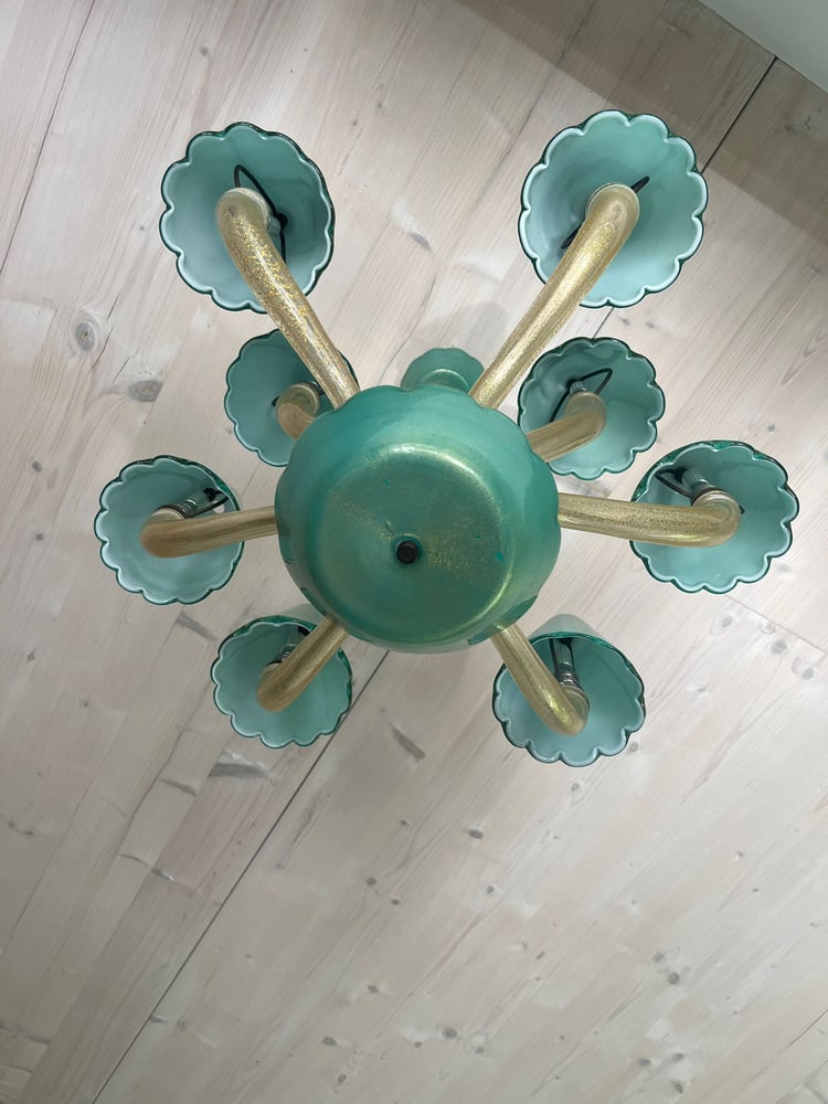 Murano Chandelier with Green Gold Leaf 24K, 1960s - 10